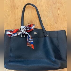 Tory Burch Black Handbag with a scarf